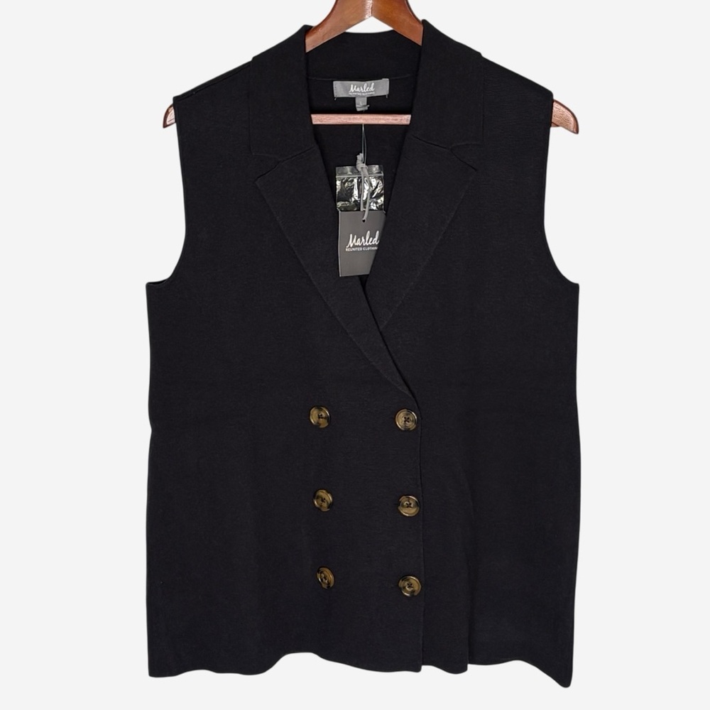 NWT Marled by Reunited Clothing Black Sleeveless Stretch Knit Blazer Vest Size L